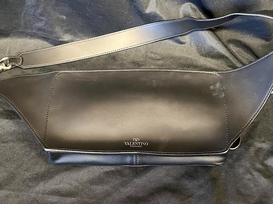 Valentino Garavani Calfskin Vltn Belt Bag Black White Lettering Adjustable Strap (view 3)