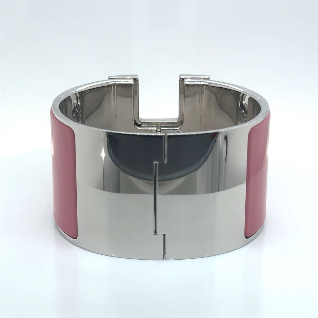 Hermes Extra Wide Pink and White Clic Clac H Bracelet Size PM (view 4)