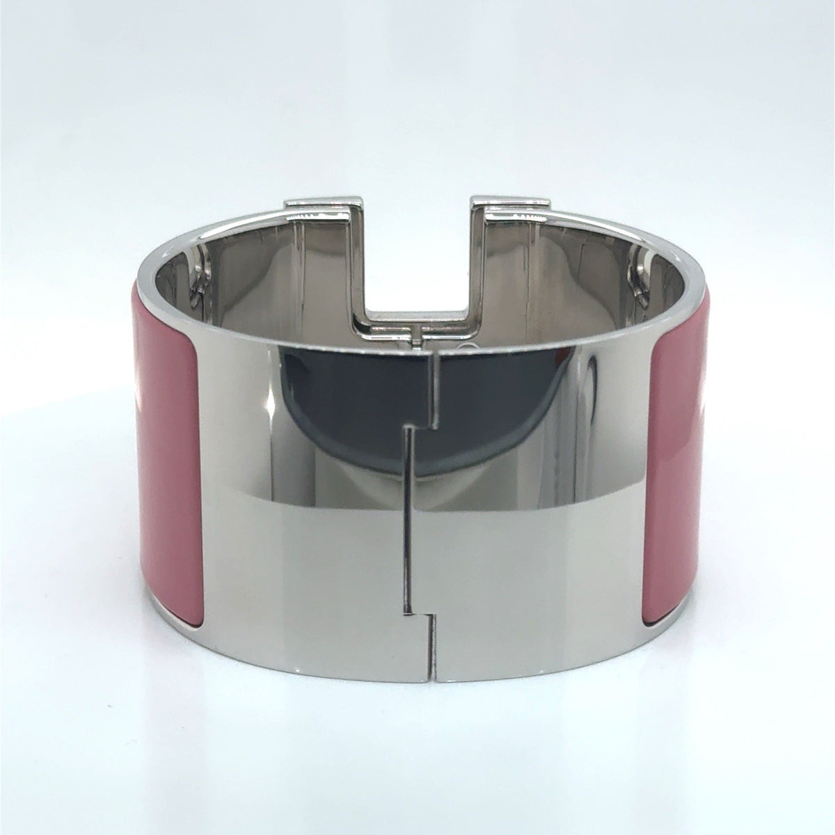Hermes Extra Wide Pink and White Clic Clac H Bracelet Size PM (view 4)