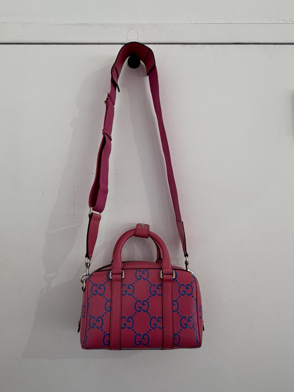 Gucci GG Tennis Bi-color Perforated Mini Duffle Bag Fushia/Blue Leather — view 15