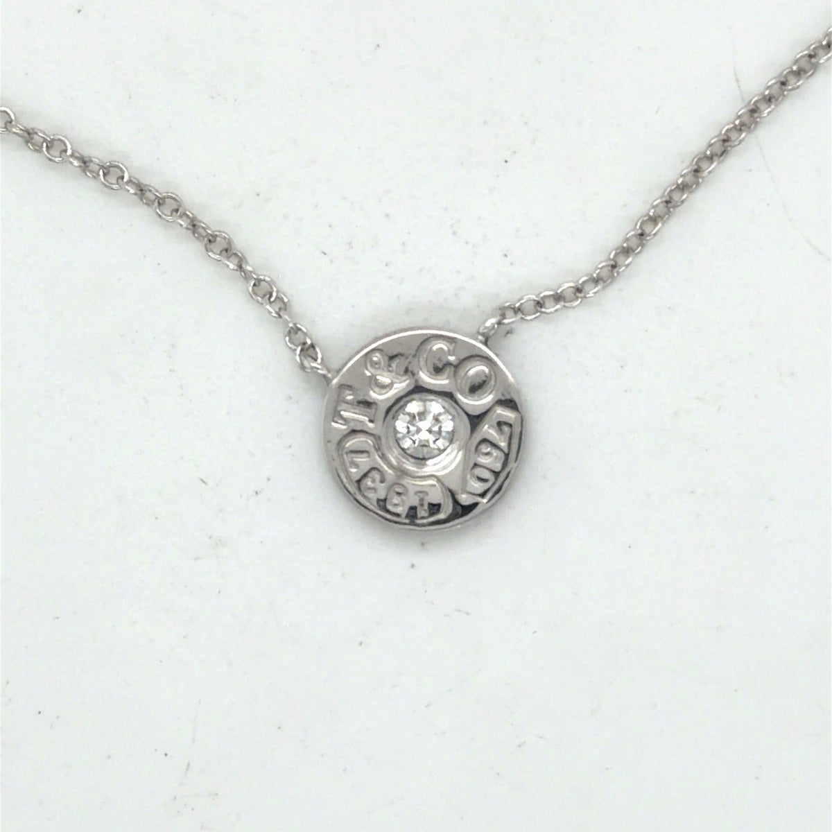 Tiffany & Co 18K WHITE GOLD necklace 1837 collection w/diamond 17in long & POUCH (view 3)