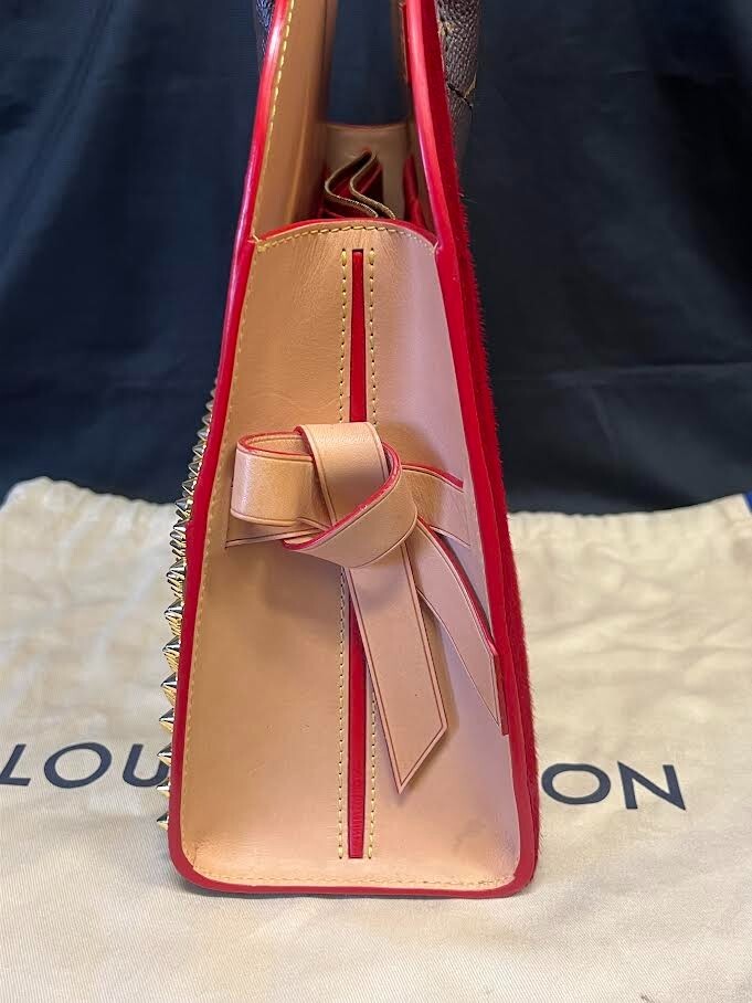 Louis Vuitton x Christian Louboutin Monogram Studded Red Calfhair Top Handle Bag (view 4)