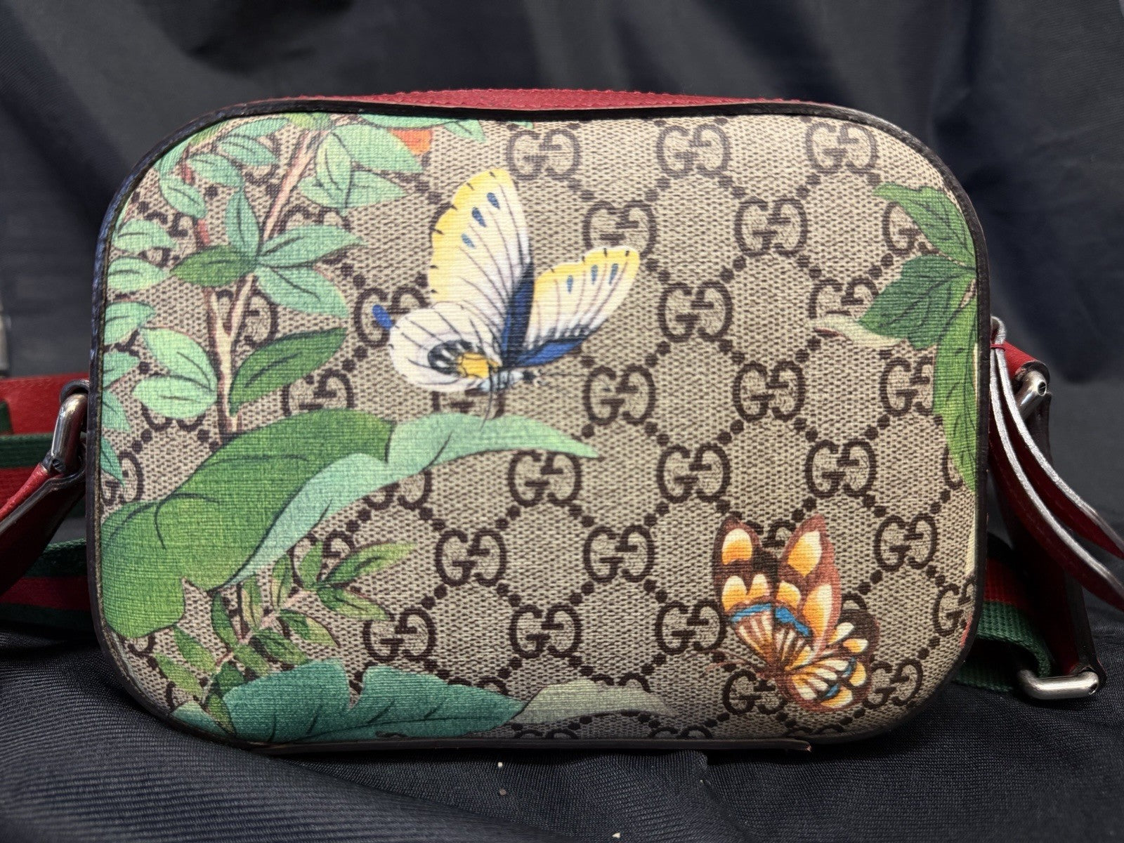 Gucci GG Supreme Tian Coated Canvas Crossbody Red Trim, Bird/Floral Pattern — view 3