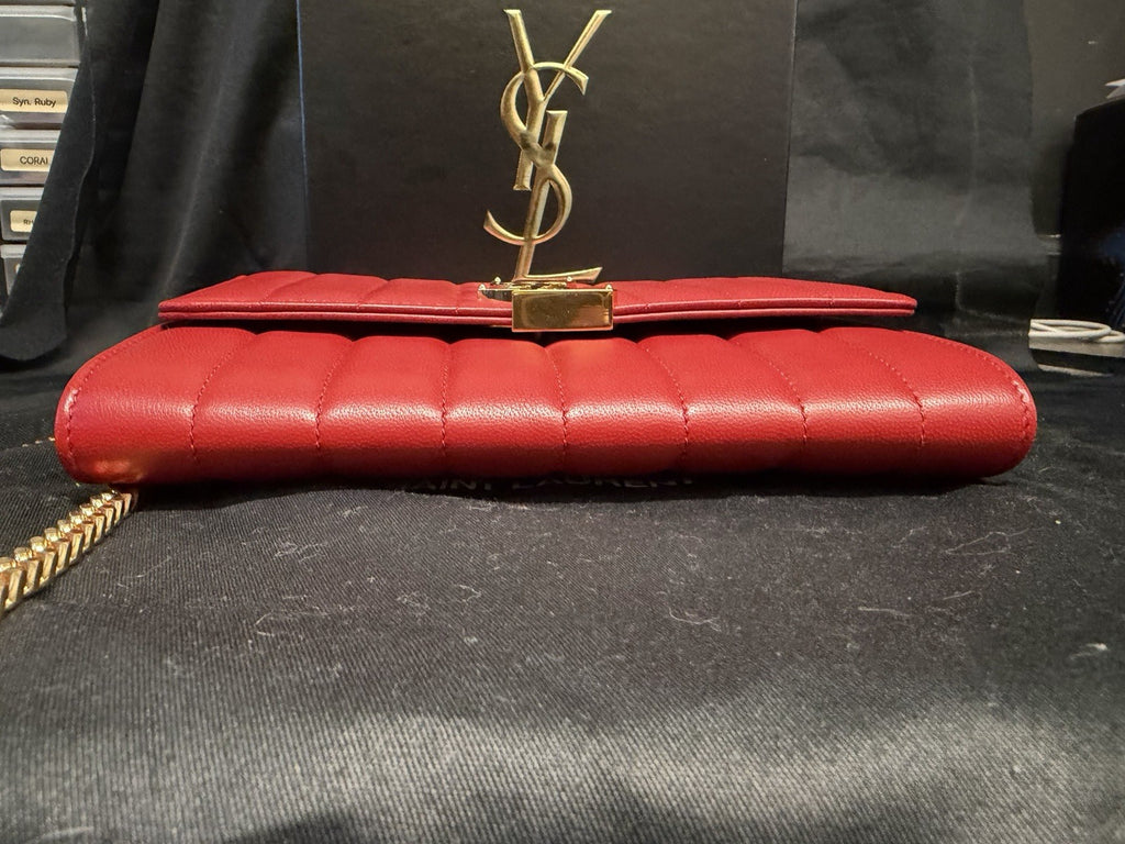Saint Laurent YSL Vicky Bag Red Leather, Gold Chain Strap Crossbody — view 5