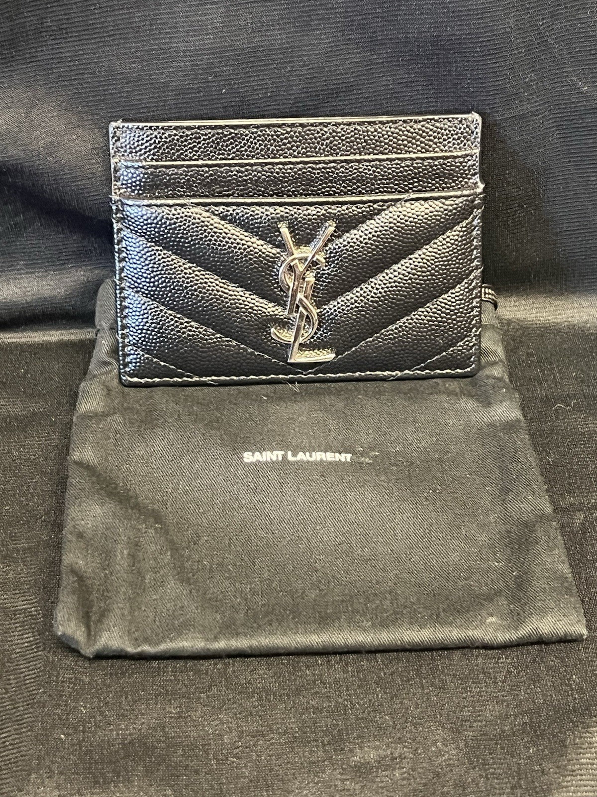 SAINT LAURENT YSL Leather Cassandre Matelasse Card Case Holder (Black/Silver) (view 2)