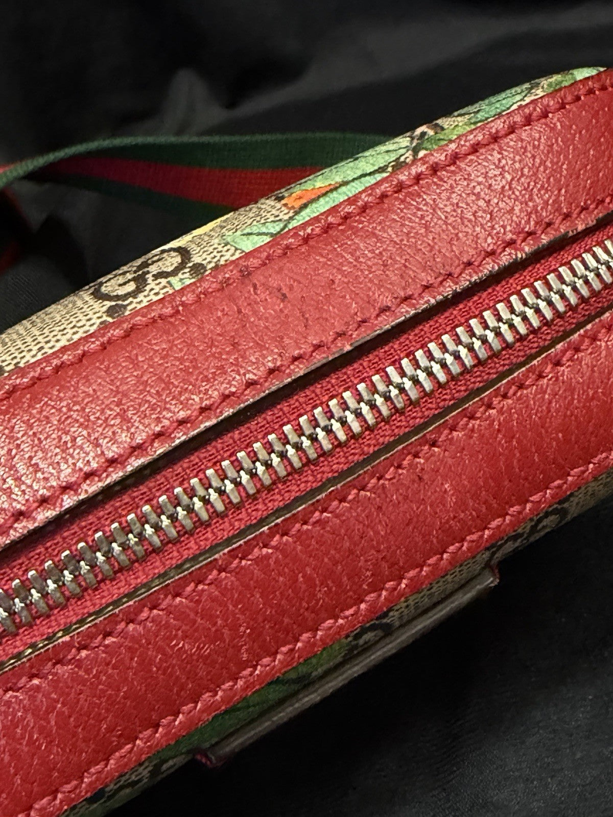 Gucci GG Supreme Tian Coated Canvas Crossbody Red Trim, Bird/Floral Pattern (view 9)