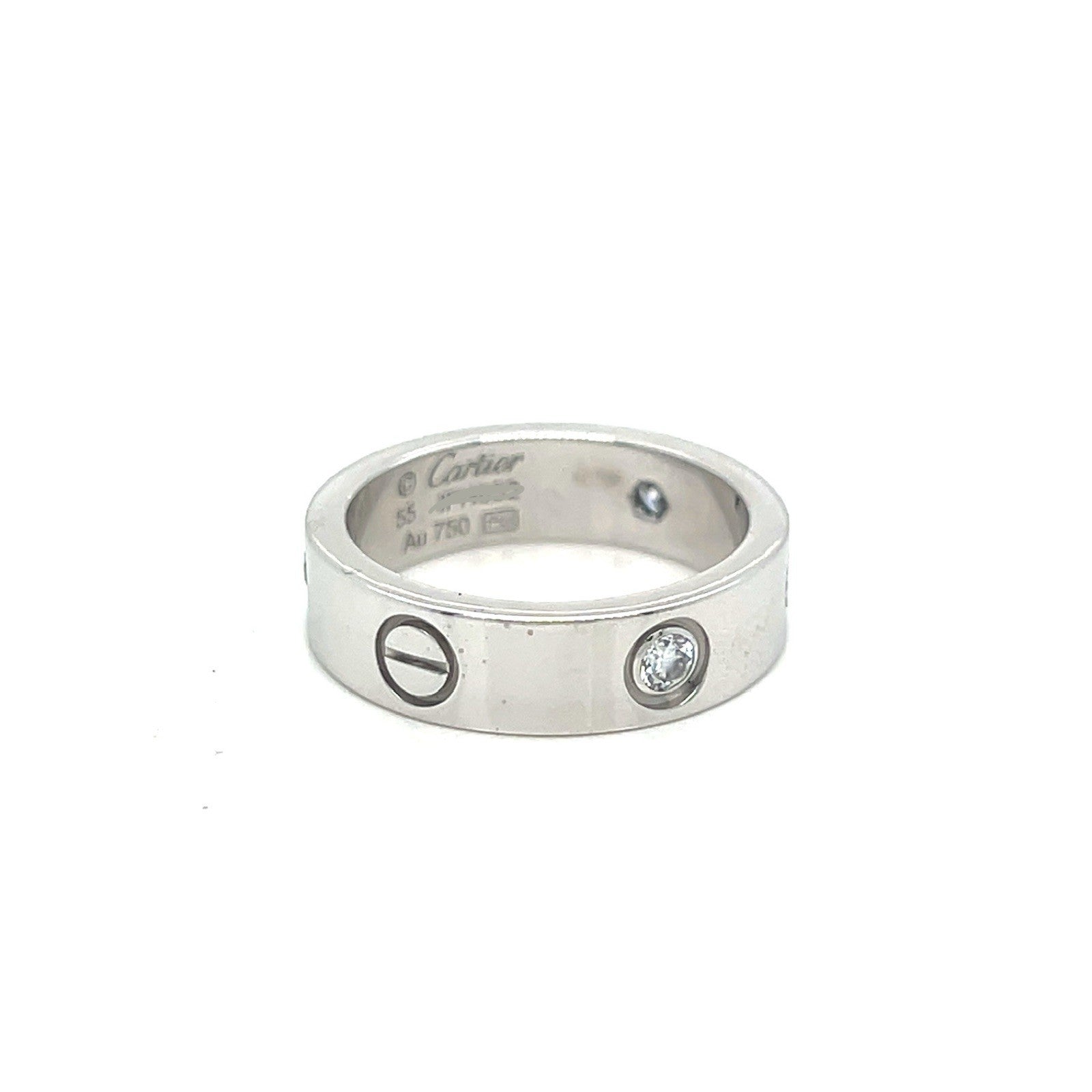 Cartier Love Ring Classic 5.5mm 3 Diamonds 0.23tcw 18K White Gold Size 55 (7.5) — view 2