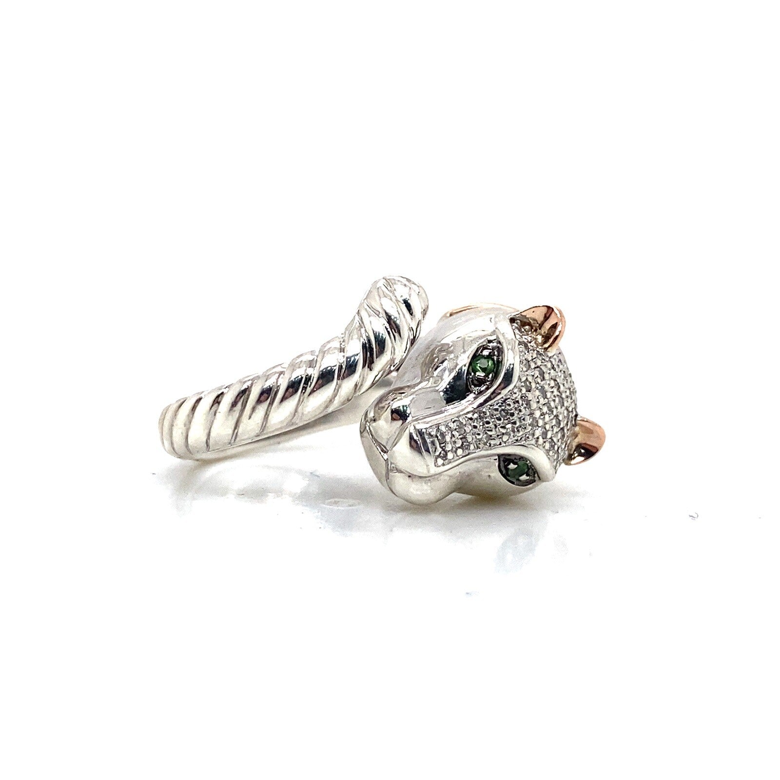 Effy Sterling SIlver 14k Rose Gold Diamond Tsavorite Panther Ring Size 7.5 — Certified Authentic | San Diego Jewelry Buyers