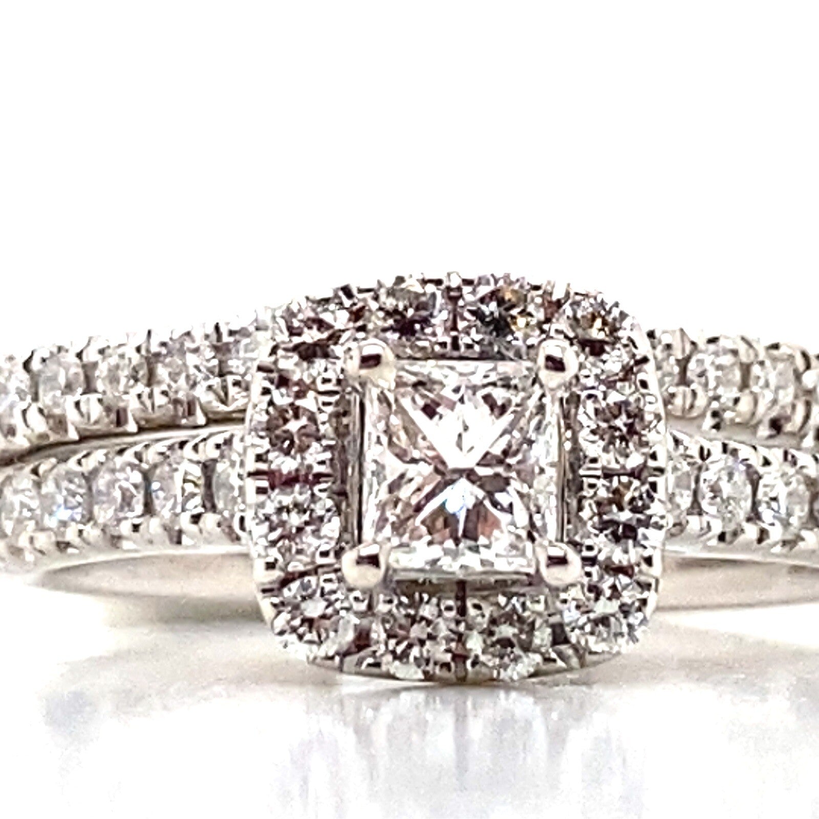 1.11ctw Neil Lane 14k White Gold Diamond Engagement Ring Wedding Band Set 6.25 — view 2
