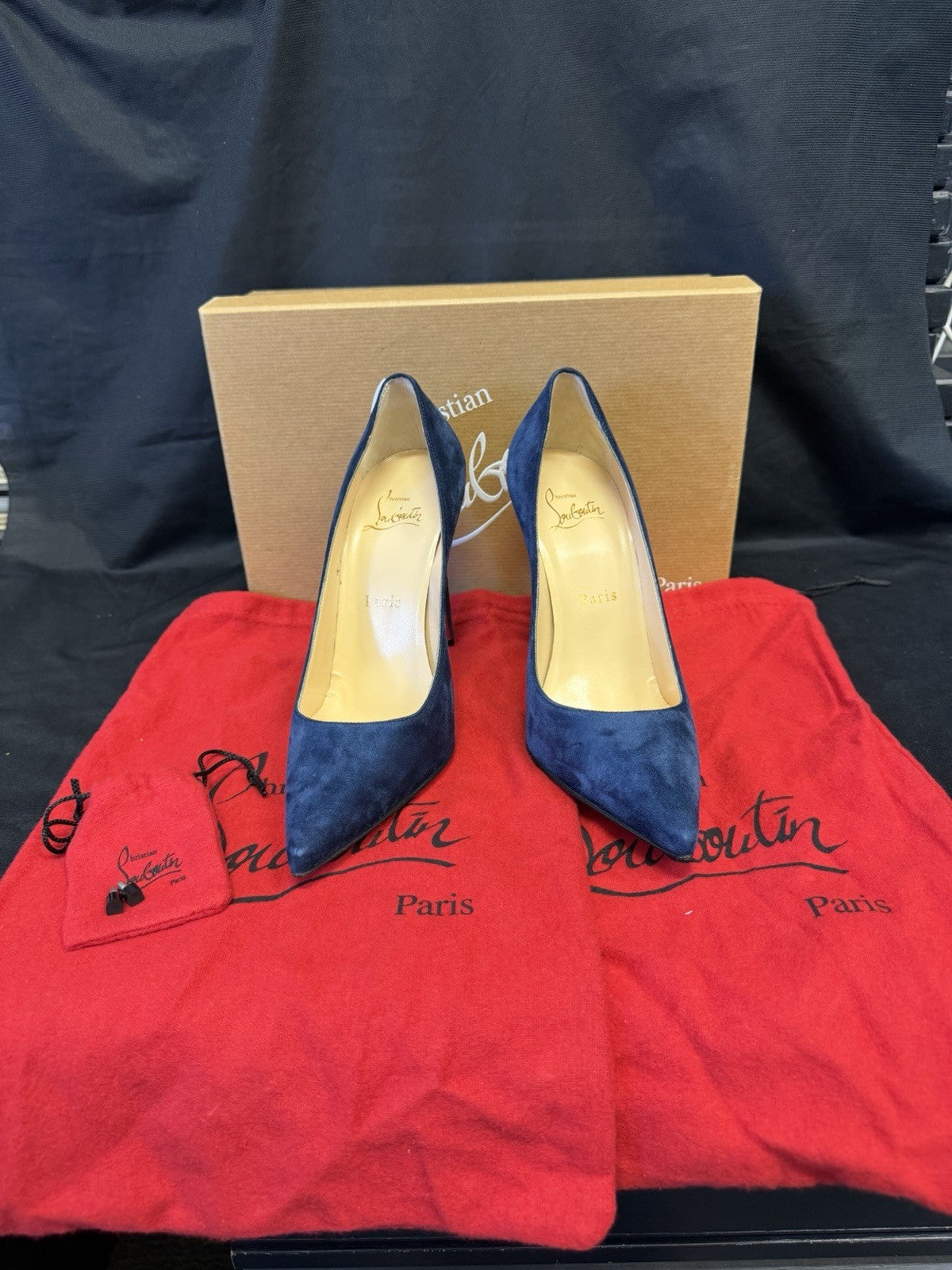 Christian Louboutin Kate Navy Blue Velour Pumps Size 37(US 7) (view 10)