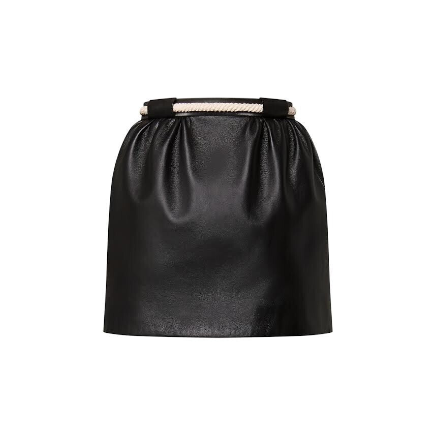 LOUIS VUITTON MINI LEATHER SKIRT WITH ROPE BELT BLACK SIZE 38/US 4-6 1AGHS11