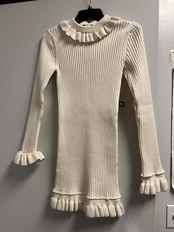 LOUIS VUITTON RUFFLE TRIM RIBBED KNIT DRESS LONG SLEEVE MILKY WHITE - SIZE XS3