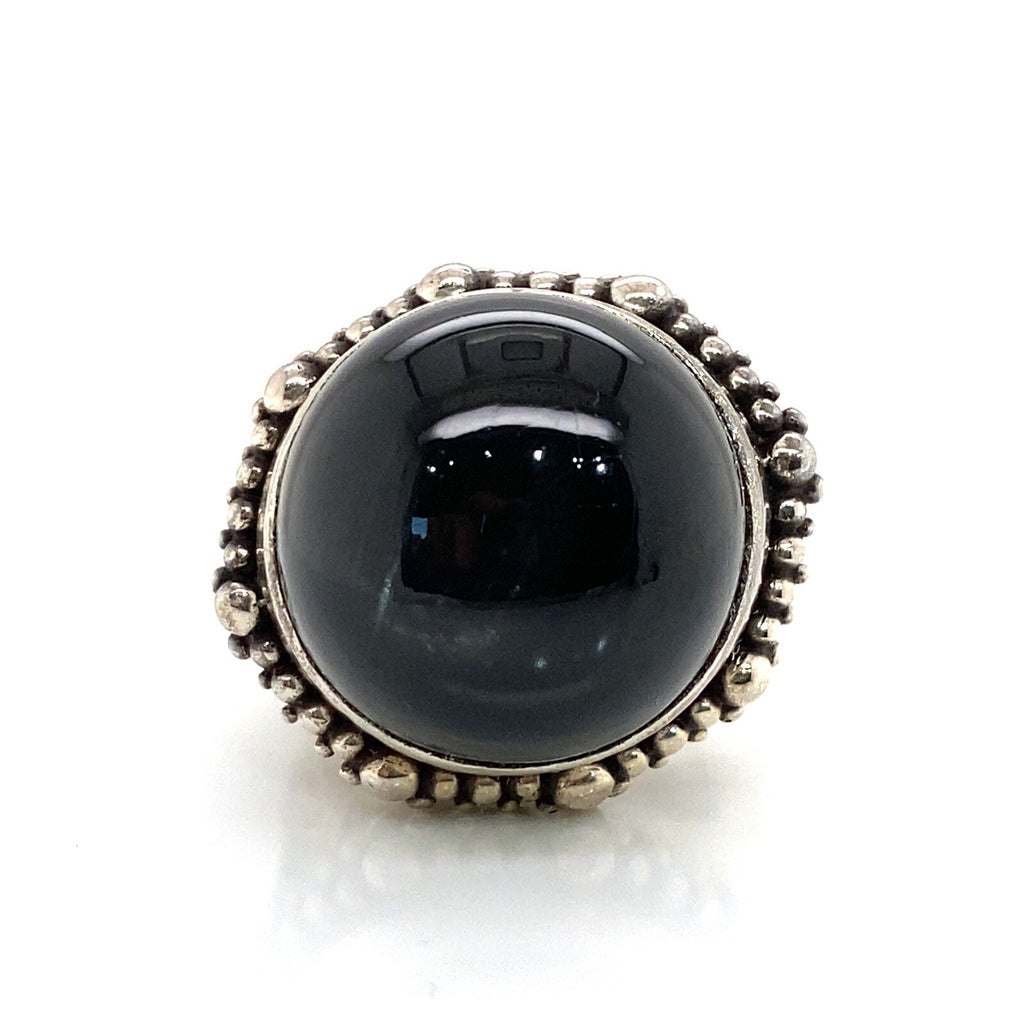 Stephen Dweck handmade silver ring with round Star Diopside cabochon , size 6. (view 1)