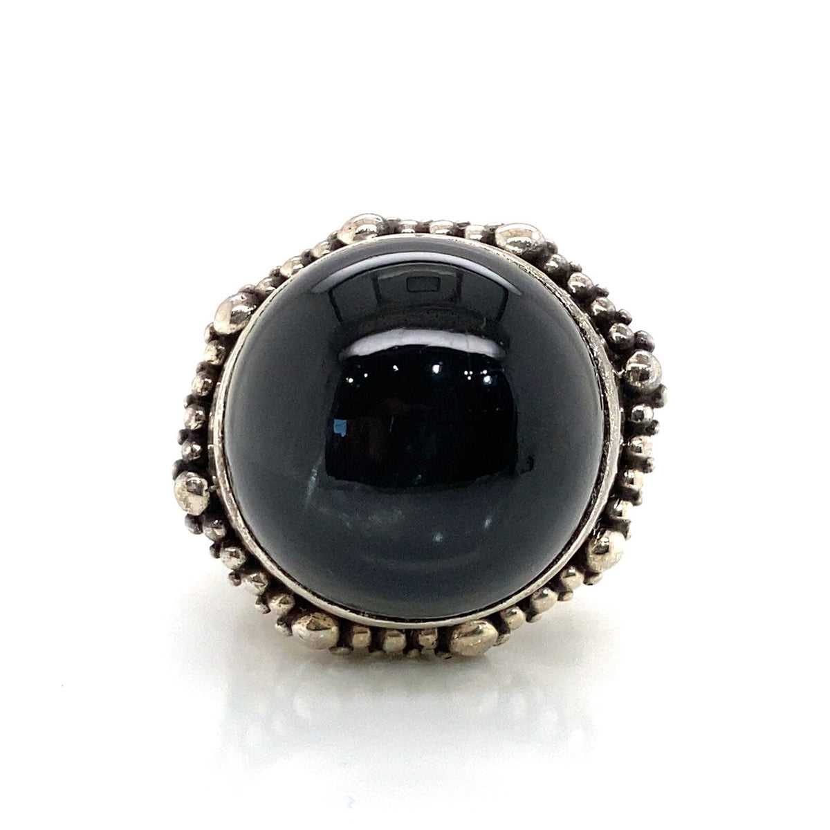 Stephen Dweck handmade silver ring with round Star Diopside cabochon , size 6. (view 1)