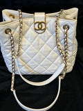 Chanel Small Shopping Tote Quilted Leather Chain Link Double Shouler Strap White (view 1)