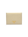 Prada Saffiano Bifold Leather Verticle Card Holder Compact Wallet Cream/gold (view 1)
