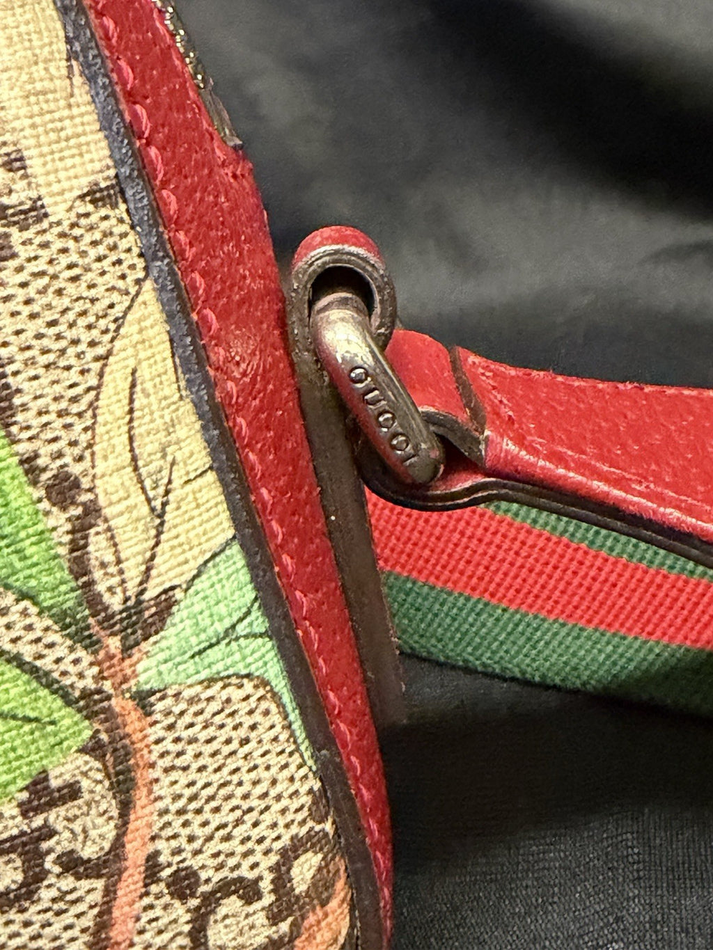 Gucci GG Supreme Tian Coated Canvas Crossbody Red Trim, Bird/Floral Pattern (view 7)