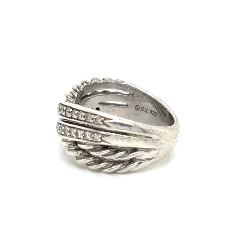 DAVID YURMAN DIAMOND CROSSOVER SILVER RING SIZE 8 — view 4
