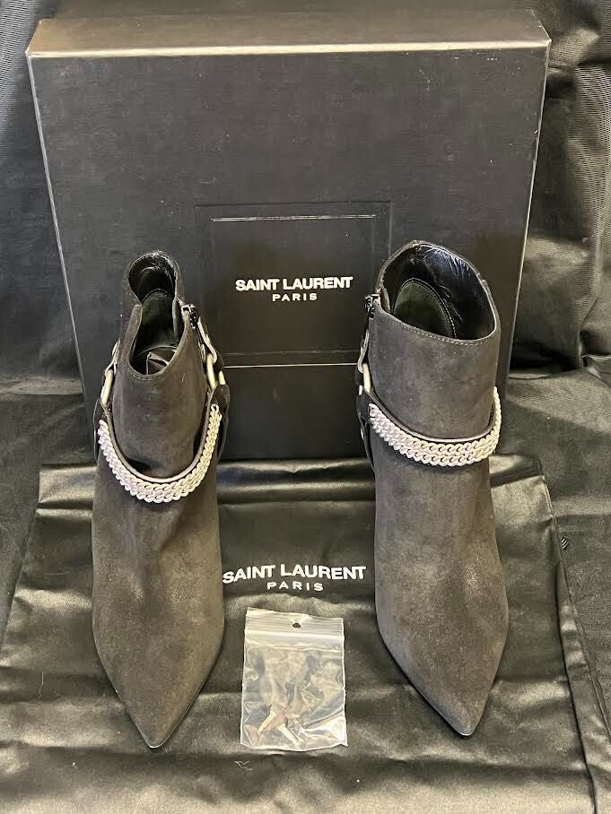 Saint Laurent Paris 110 Cbuck Boot Black Suede Harness Chain Size 38 (us 8) (view 18)