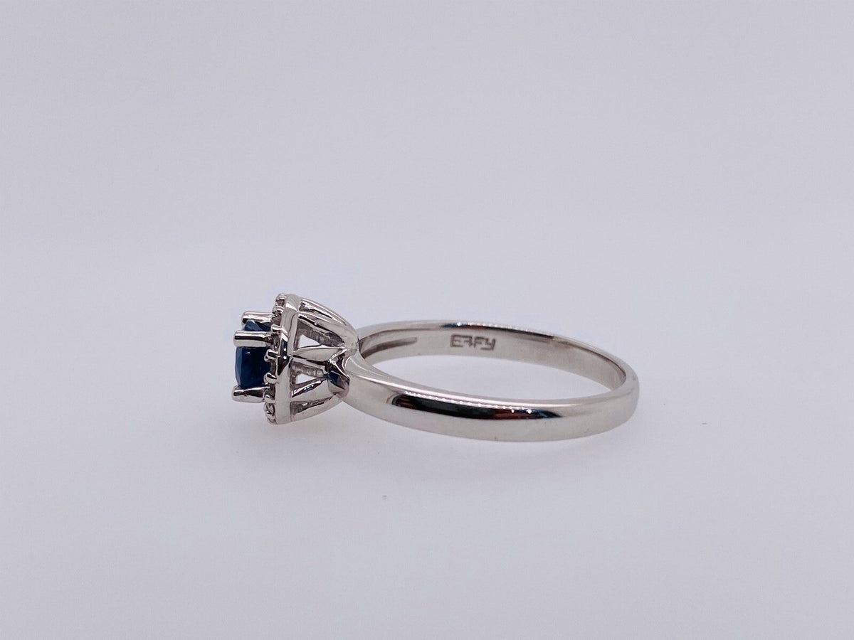 0.80tcw Effy 14k White Gold Diamond Sapphire Halo Ring Size 7 (view 5)