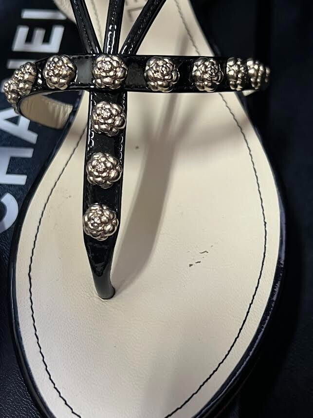 Chanel Sandals Interlocking CC Logo Patent Leather Gladiator 94305 Black (view 5)