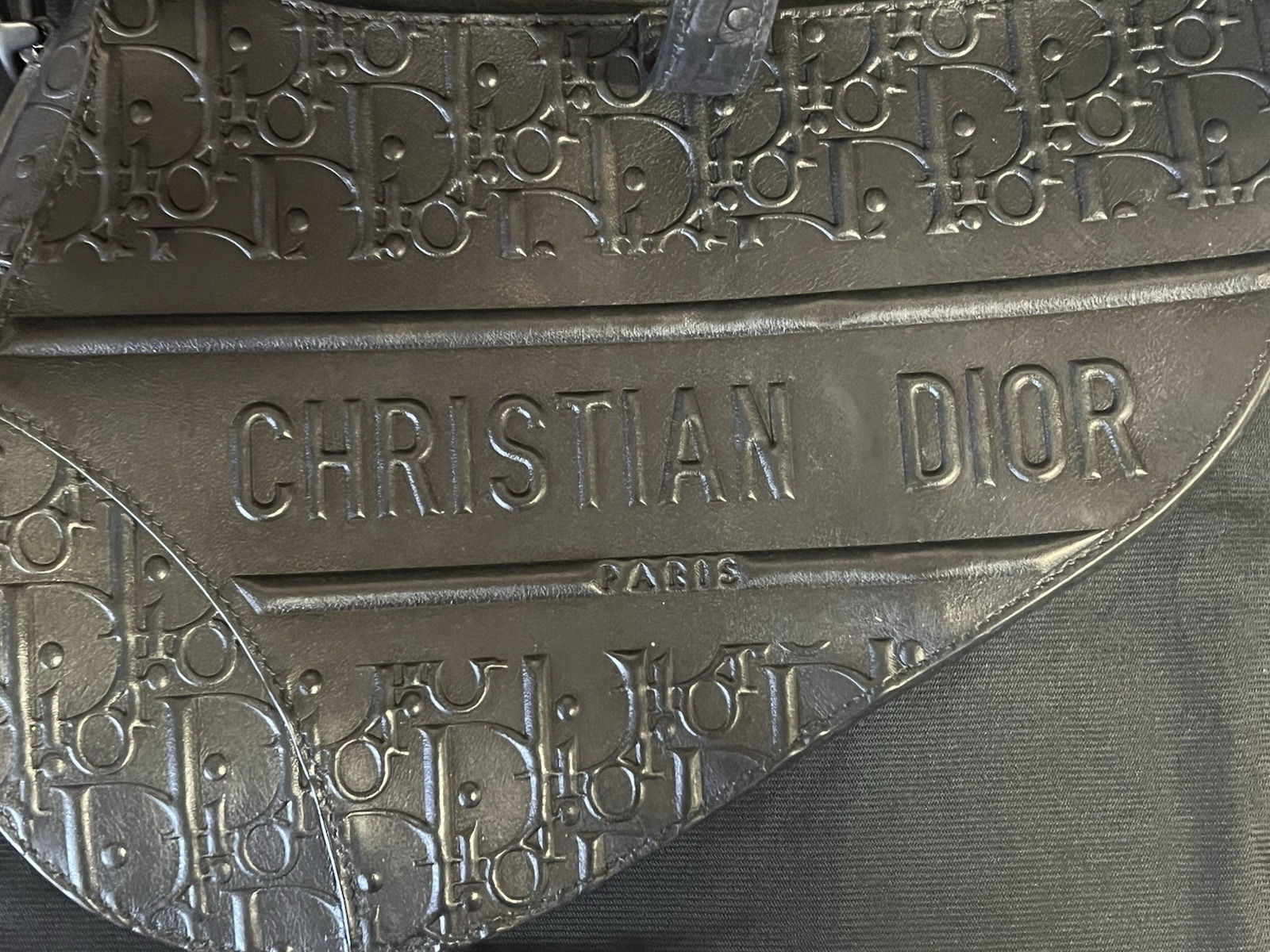 CHRISTIAN DIOR BLACK OBLIQUE EMBOSSED CALFSKIN SADDLE BAG — view 20