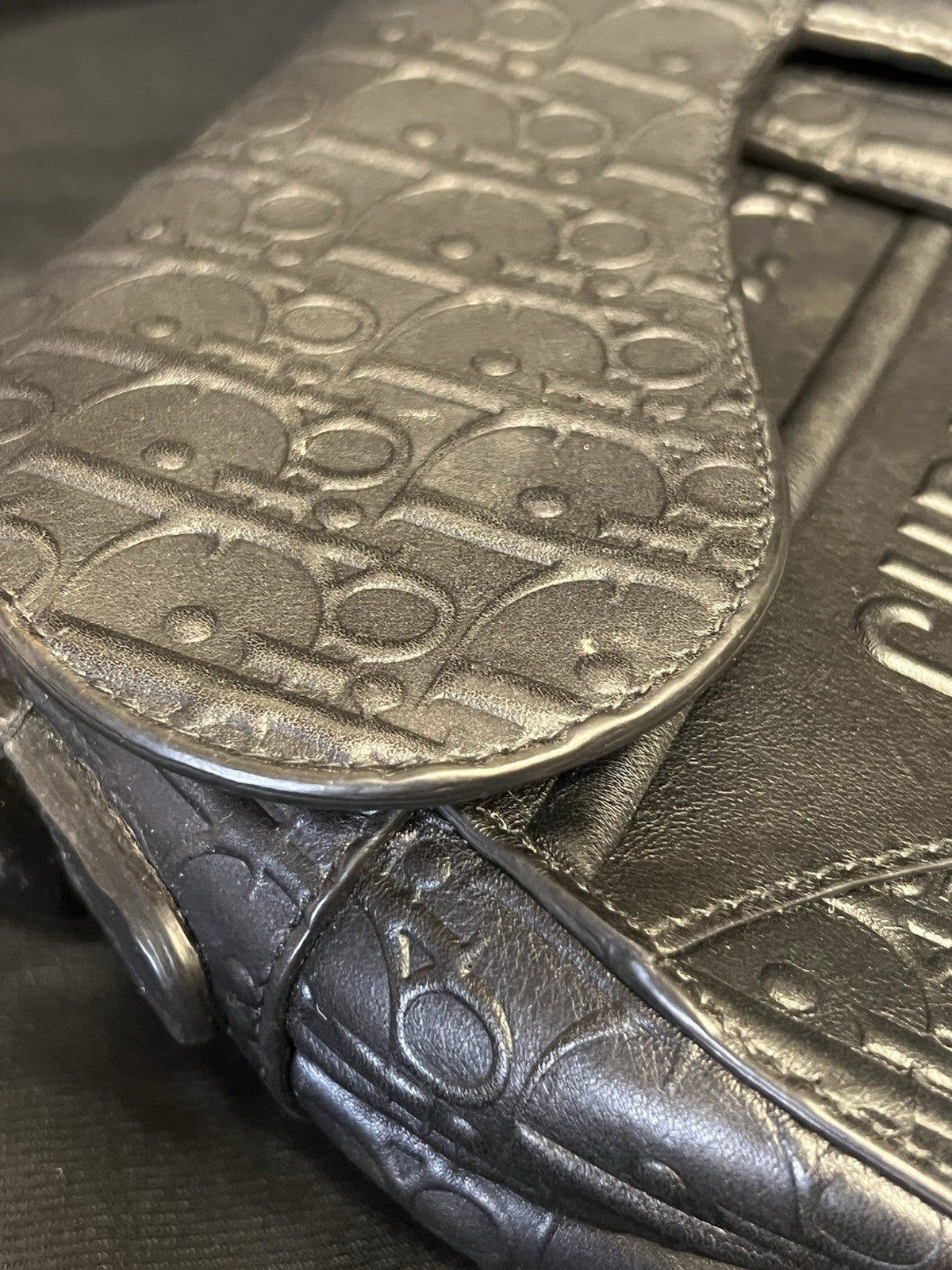 CHRISTIAN DIOR BLACK OBLIQUE EMBOSSED CALFSKIN SADDLE BAG — view 10