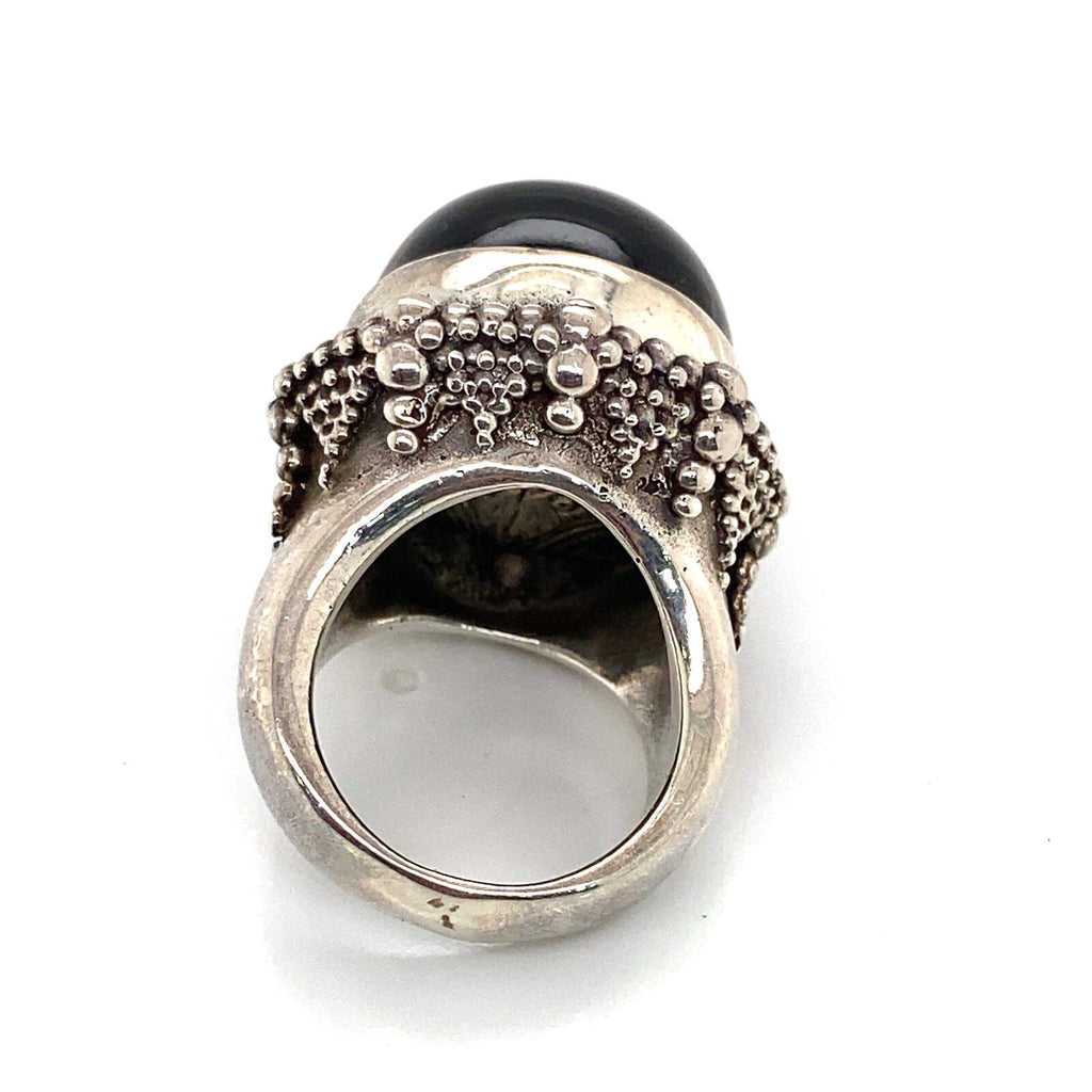 Stephen Dweck handmade silver ring with round Star Diopside cabochon , size 6. (view 3)