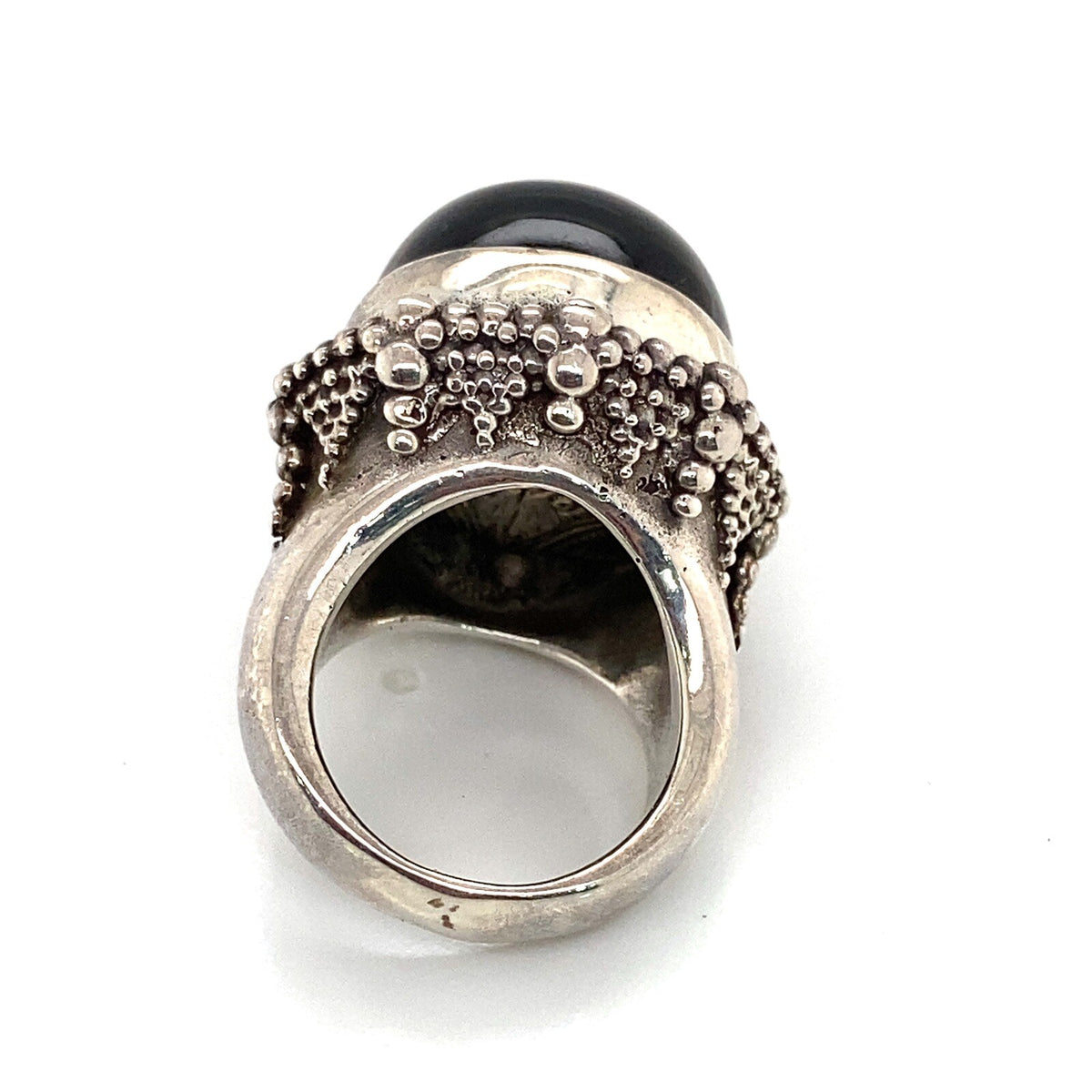 Stephen Dweck handmade silver ring with round Star Diopside cabochon , size 6. (view 3)
