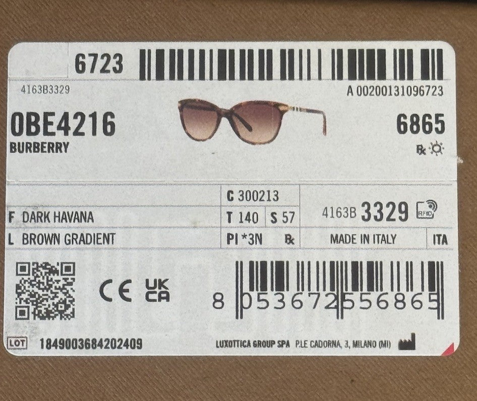 Burberry Dark Havana Frame Brown Gradient Lens Sunglasses BE4216 57-16/ 140 MM (view 12)