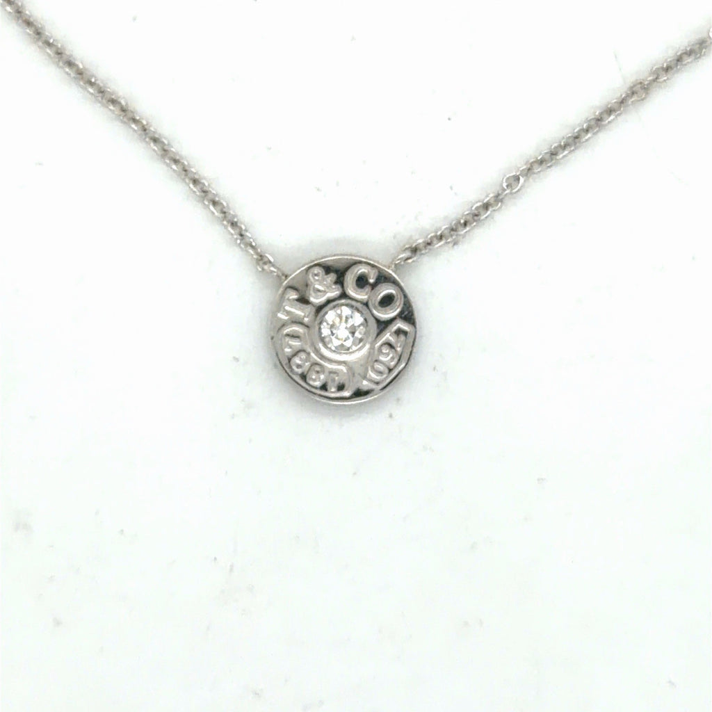Tiffany & Co 18kw gold necklace 1837 collection w/diamond 0.06cta, 16in long (view 1)