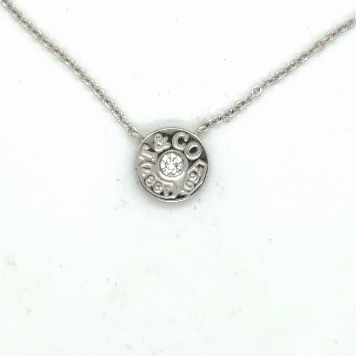 Tiffany & Co 18kw gold necklace 1837 collection w/diamond 0.06cta, 16in long (view 1)
