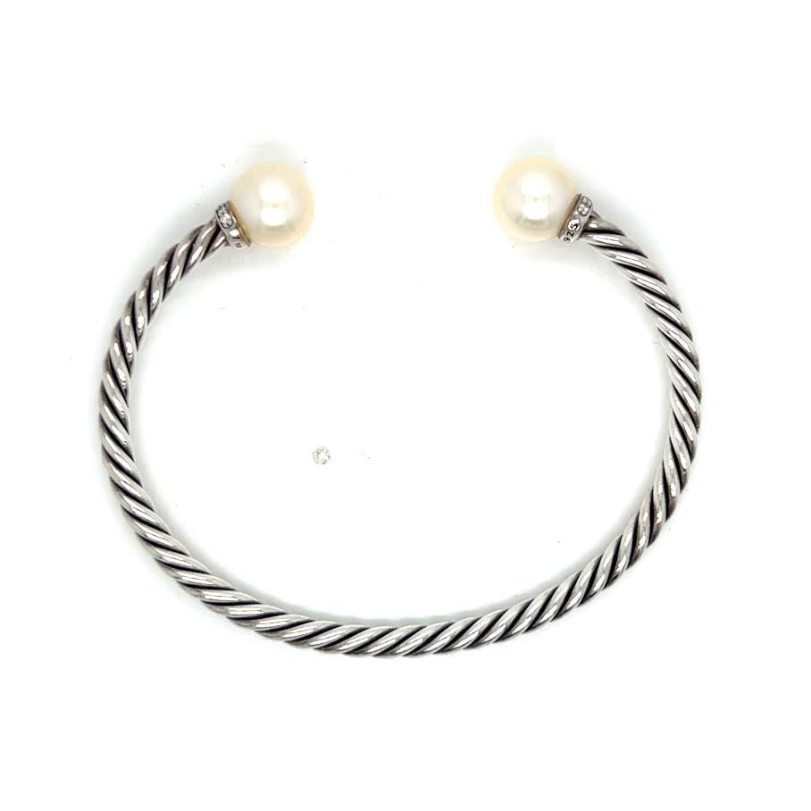 David Yurman Sterling Silver 925 Solari Bracelet with Pearls & Diamonds Size M. — view 10