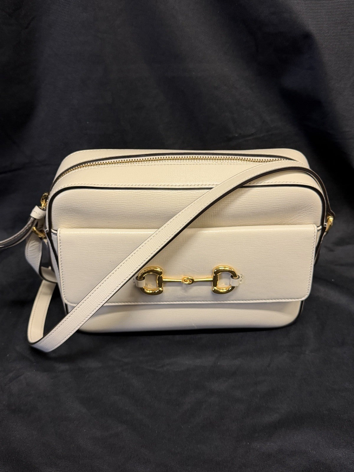 Gucci Horsebit 1955 Crossbody Bag Adjustable Strap Cream Leather, Gold Hardware — view 2
