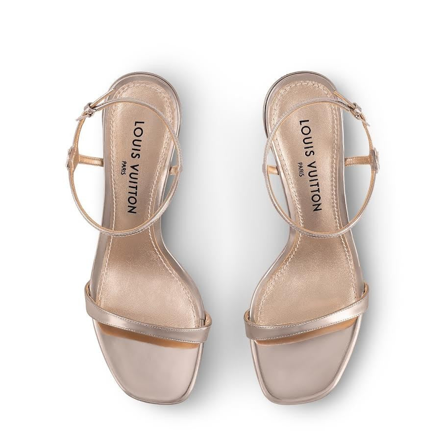 LOUIS VUITTON 6AM SANDAL SIZE 38 (US 8) 1AGWYQ GOLD METALLIC LEATHER HEELS1