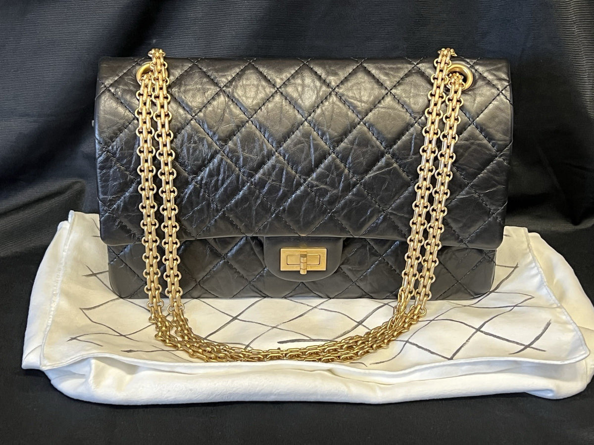 Chanel Large 2.55 Handbag Aged Calfskin & Gold-tone Metal Black & Organizer (view 1)