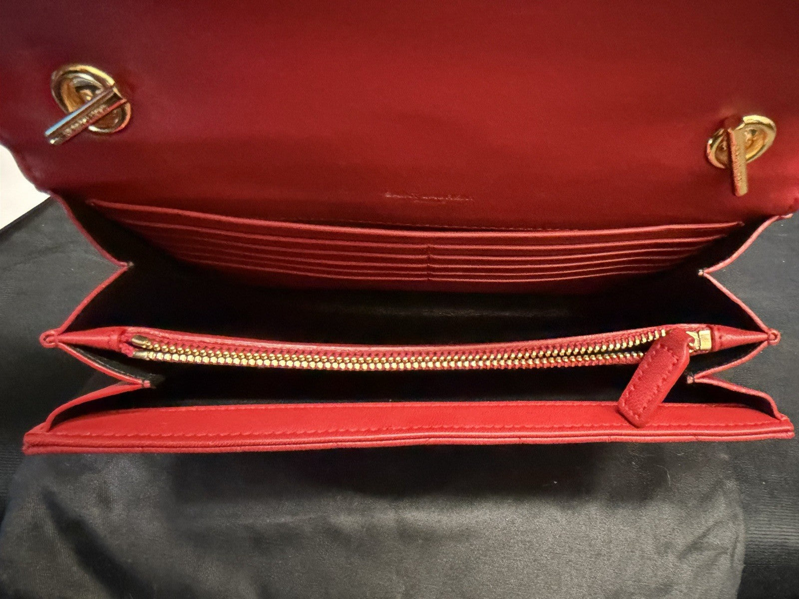 Saint Laurent YSL Vicky Bag Red Leather, Gold Chain Strap Crossbody — view 8
