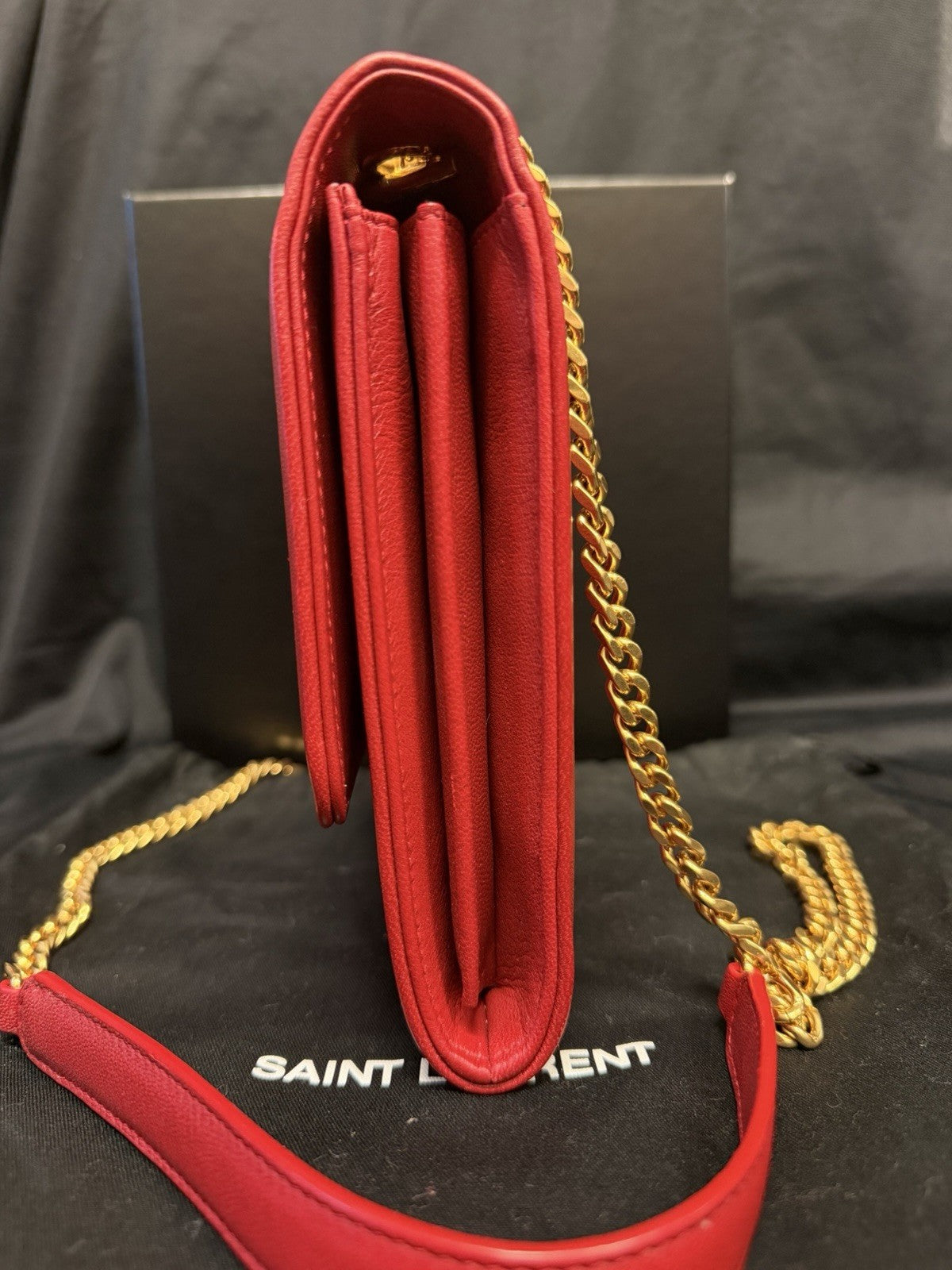 Saint Laurent YSL Vicky Bag Red Leather, Gold Chain Strap Crossbody — view 2