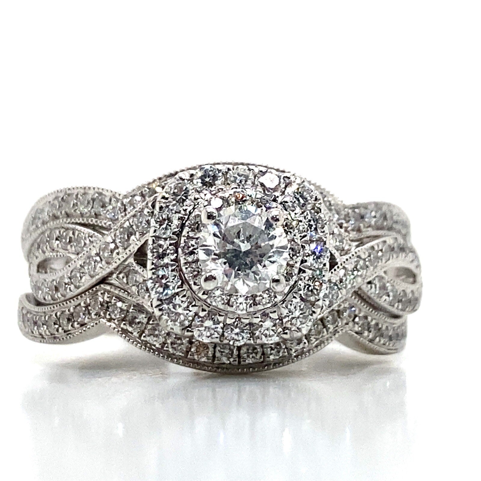 1.79tcw Neil Lane 14k White Gold Diamond Engagement Ring and Wedding Bands — view 2