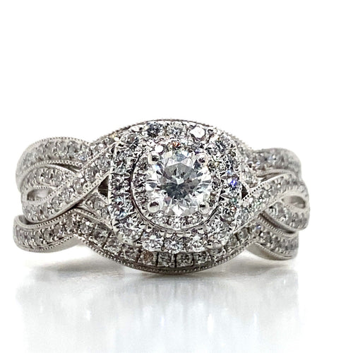 1.79tcw Neil Lane 14k White Gold Diamond Engagement Ring and Wedding Bands (view 2)