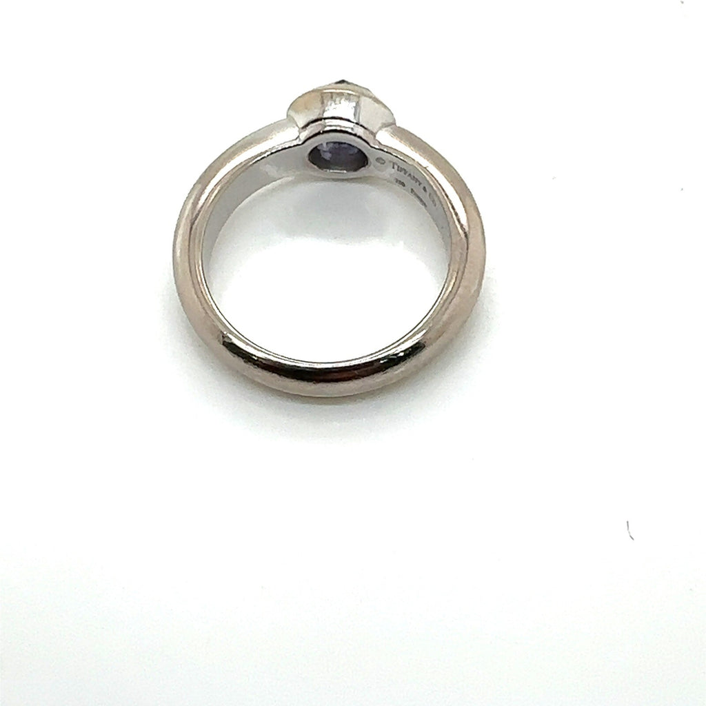 Tiffany & Co. France 18k White Gold & Amethyst Bezel Set Solitiare Ring Size 6.5 (view 3)