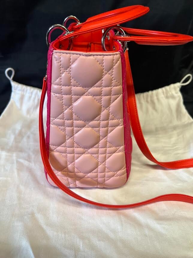 Christian Dior Tri Color Lady Dior Medium Top Handle Bag W Removable Strap (view 6)