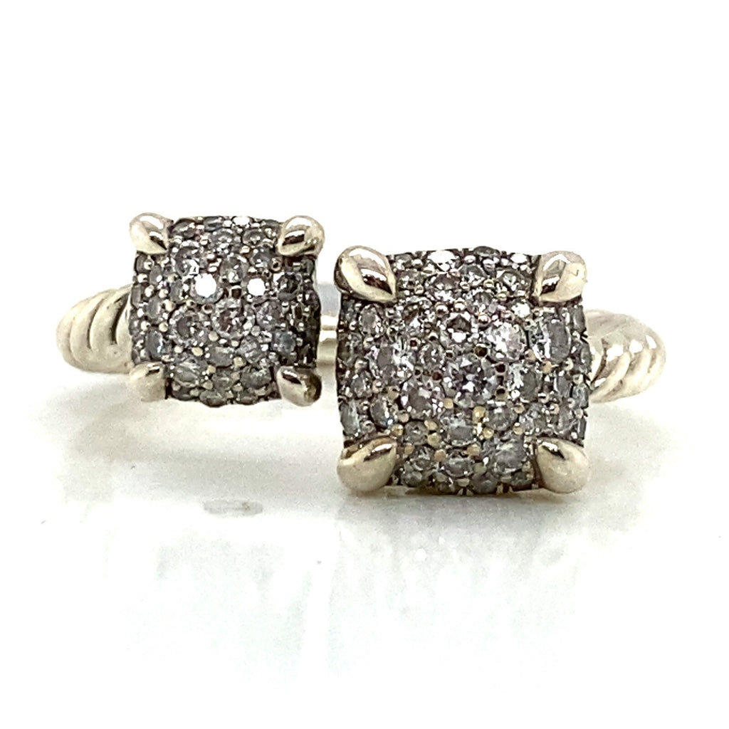 David Yurman Sterling Silver Diamond Cluster Chatelaine Bypass Ring Size 5.25 — view 2