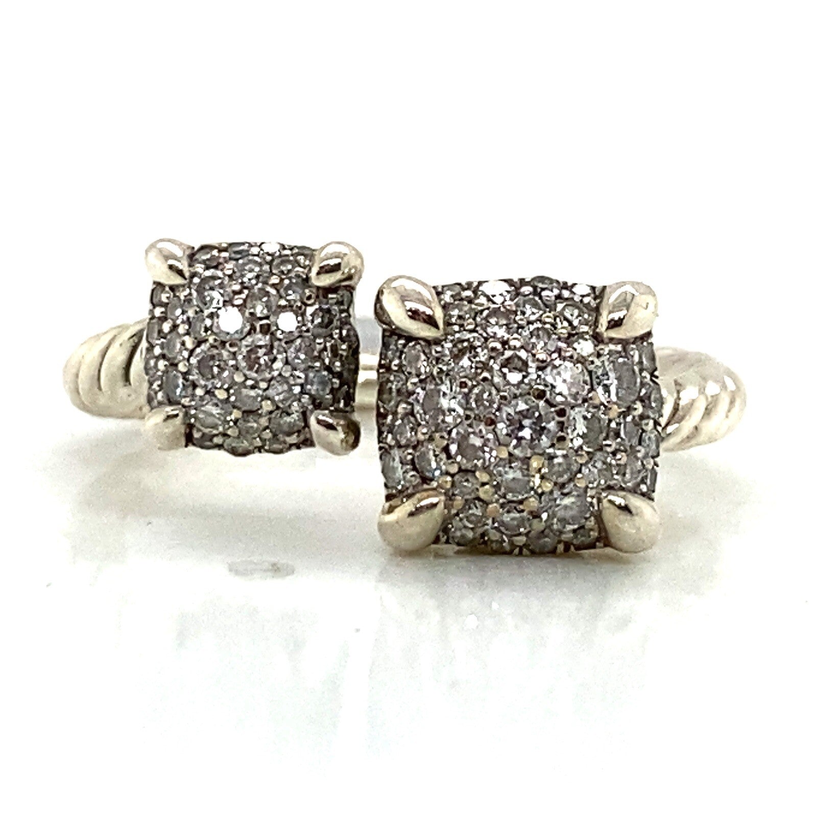 David Yurman Sterling Silver Diamond Cluster Chatelaine Bypass Ring Size 5.25 — view 2