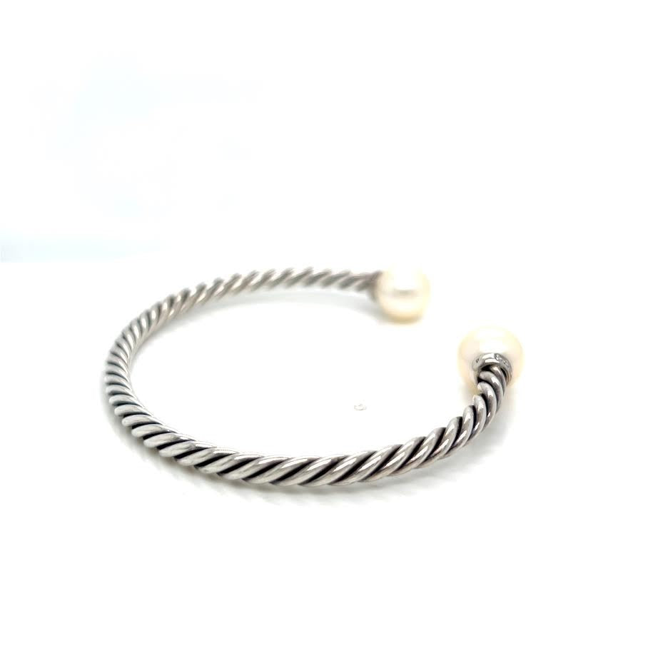 David Yurman Sterling Silver 925 Solari Bracelet with Pearls & Diamonds Size M. — view 3