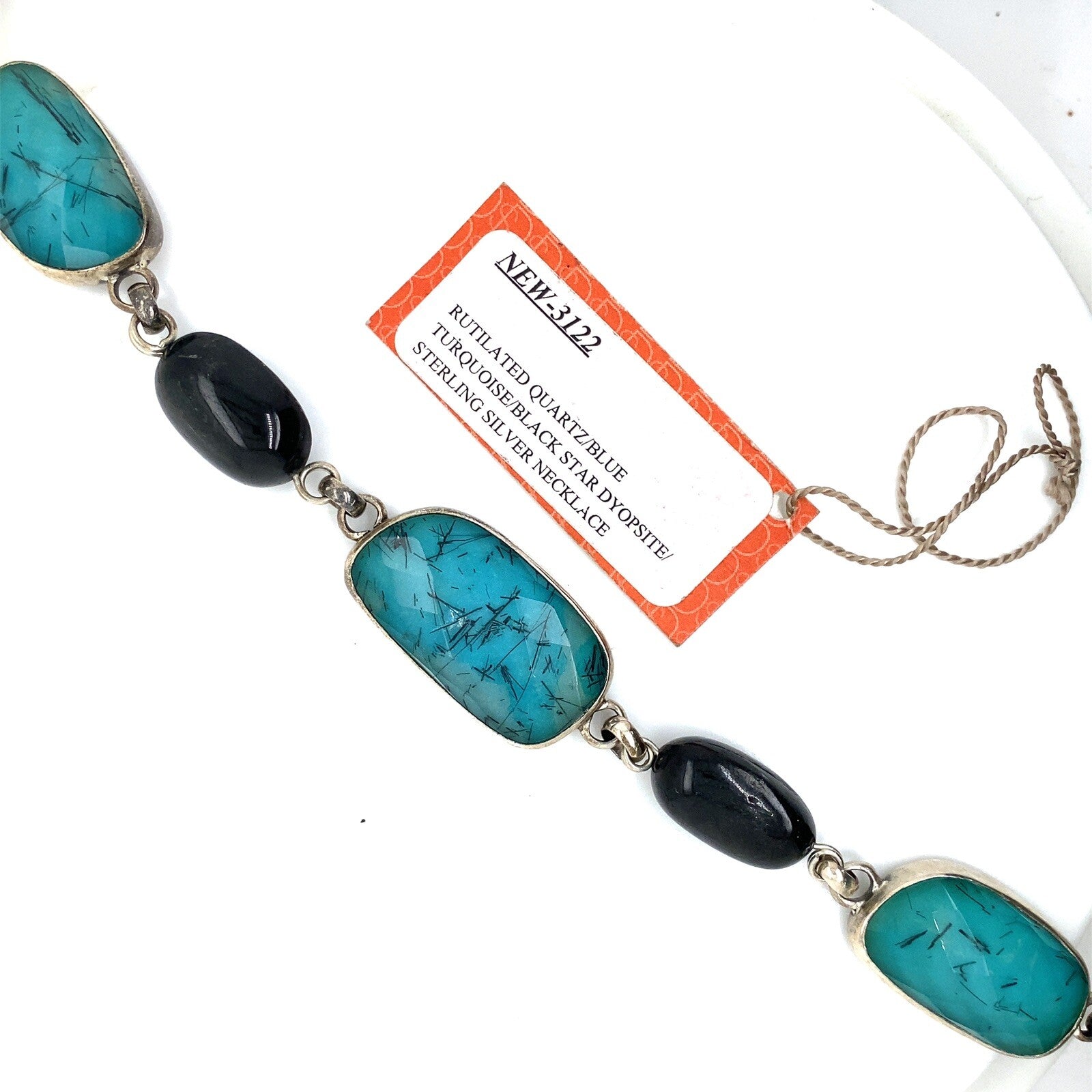 Stephen Dweck silver necklace w/star diopside & rutilated quartz/blue turquoise — view 2
