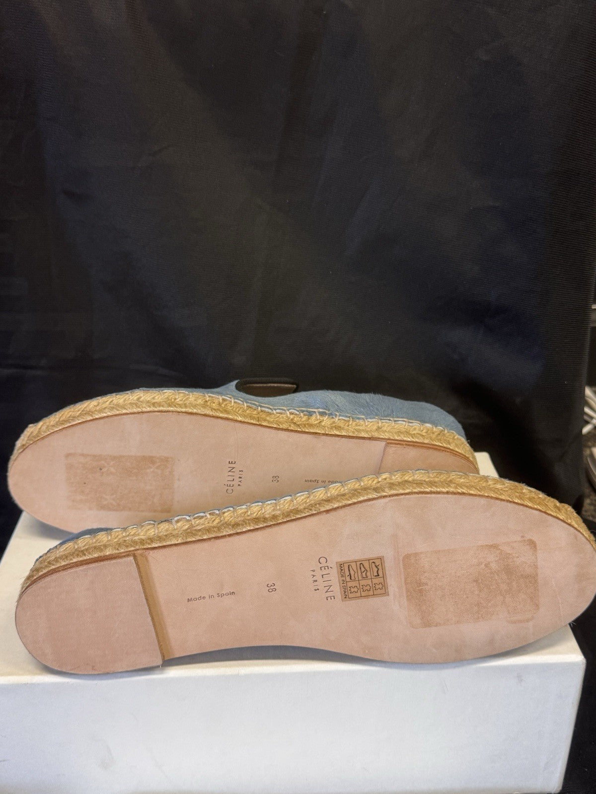CELINE PLUMBEO ESPADRILLE 335009 SIZE US 8/ EU 38 BLUE PONY-HAIR LOAFERS4