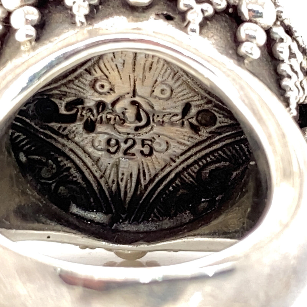 Stephen Dweck handmade silver ring with round Star Diopside cabochon , size 6. (view 4)