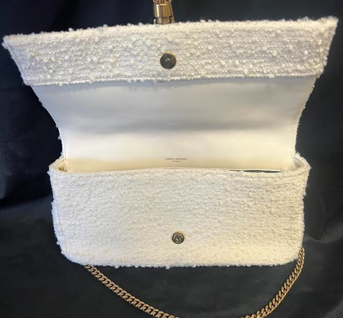 Ysl Saint Laurent Kate 99 Tweed Tassel Shouldet Bag W Chain Strap Cream (view 7)
