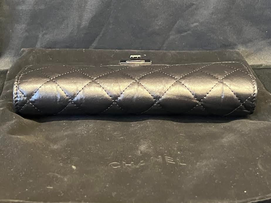 Chanel Quilted 2.55 Long Wallet Black Calfskin Leather Front Flap (view 3)